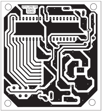 Fig. 2: Actual-size, single-side PCB for the temperature indicator-cum-controller