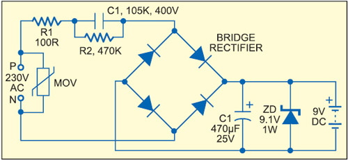 Fig. 6: Capacitive power supply with transient and EMI protection