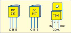 Fig. 4: Pin configurations of BC337, BC547 and 7805
