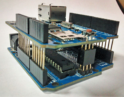 Fig. 4: Ethernet shield on top of Arduino
