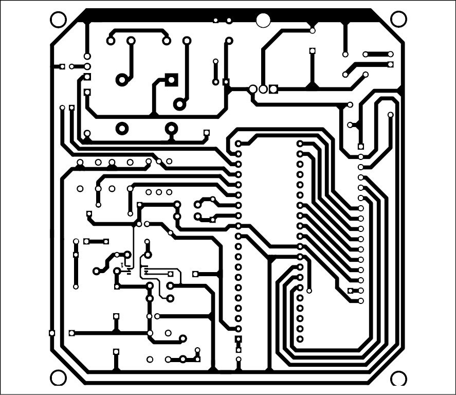 Fig. 5: Combined actual-size, single-side PCB layout for the temperature controller and power supply circuits