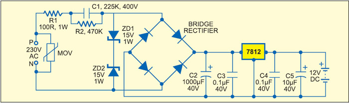 Fig. 9: Efficient capacitive power supply with series regulator