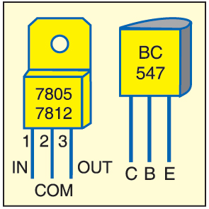 Fig. 6: Pin details of 7805, 7812 and BC547