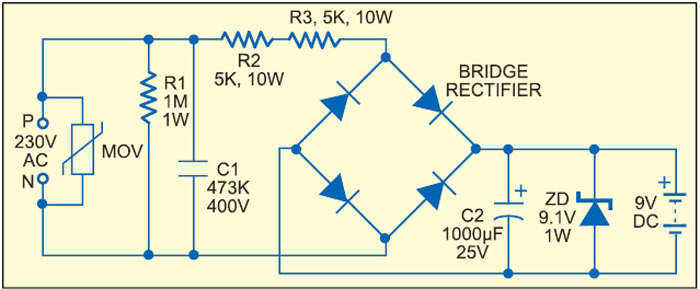 Fig. 7: Resistive power supply with transient and EMI protection