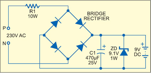 Fig. 4: Resistive power supply with full-wave rectification