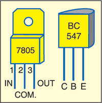 Fig. 2: Pin configurations of 7805 and BC547