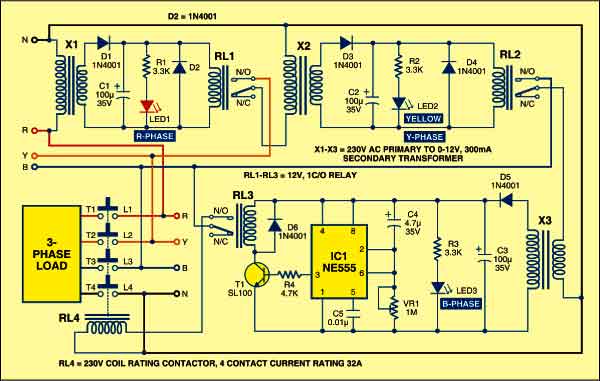 Three Phase Appliance Protector Circuit