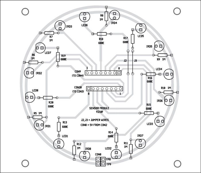 Fig. 11: Component layout of the PCB of the sensor module