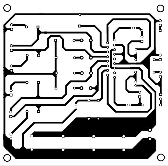 Fig. 3: Actual-size PCB pattern of the 4-channel multi-mode audio amplifier
