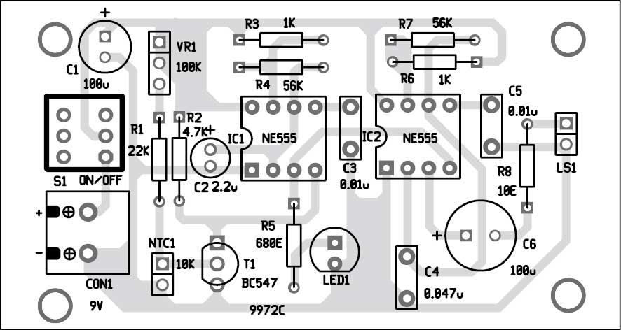 Fig. 3: Component layout of the PCB shown in Fig. 2