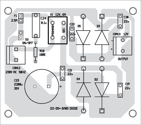 Fig. 6: Component layout of the power supply PCB