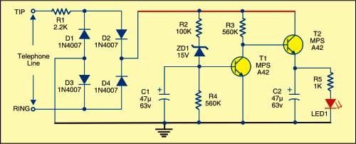 Fig. 1: Telephone line indicator circuit