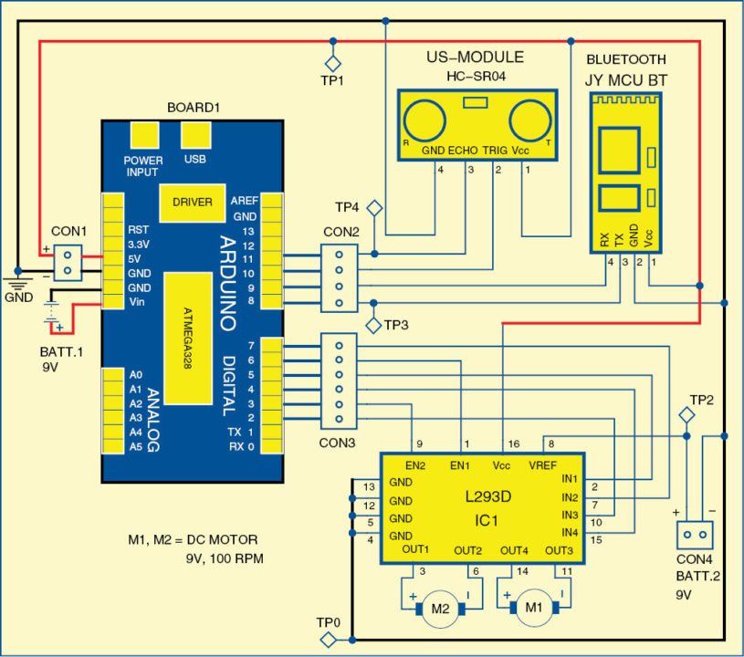 Fig. 3: Circuit of the Android phone-controlled robot