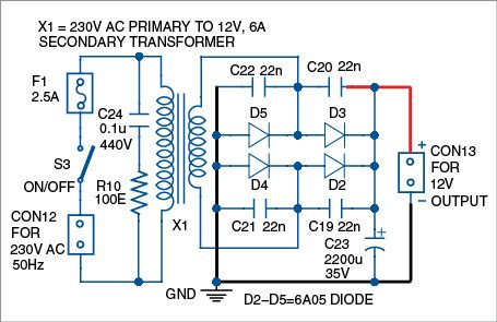Fig. 2: Power supply circuit of the amplifier