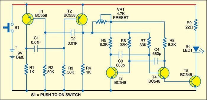 Fig. 1: Remote controlled toy car: Transmitter circuit
