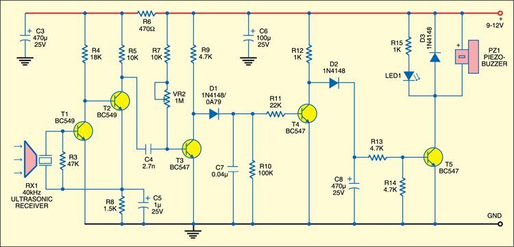 Ultrasonic Burglar Alarm: Receiver circuit 