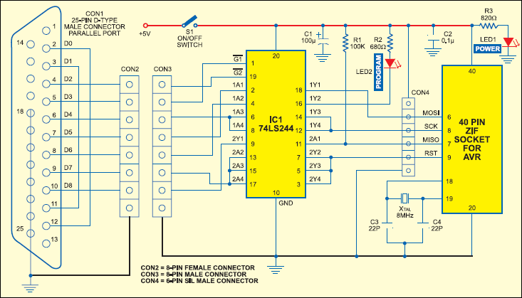 Atmel AVR ISP dongle circuit