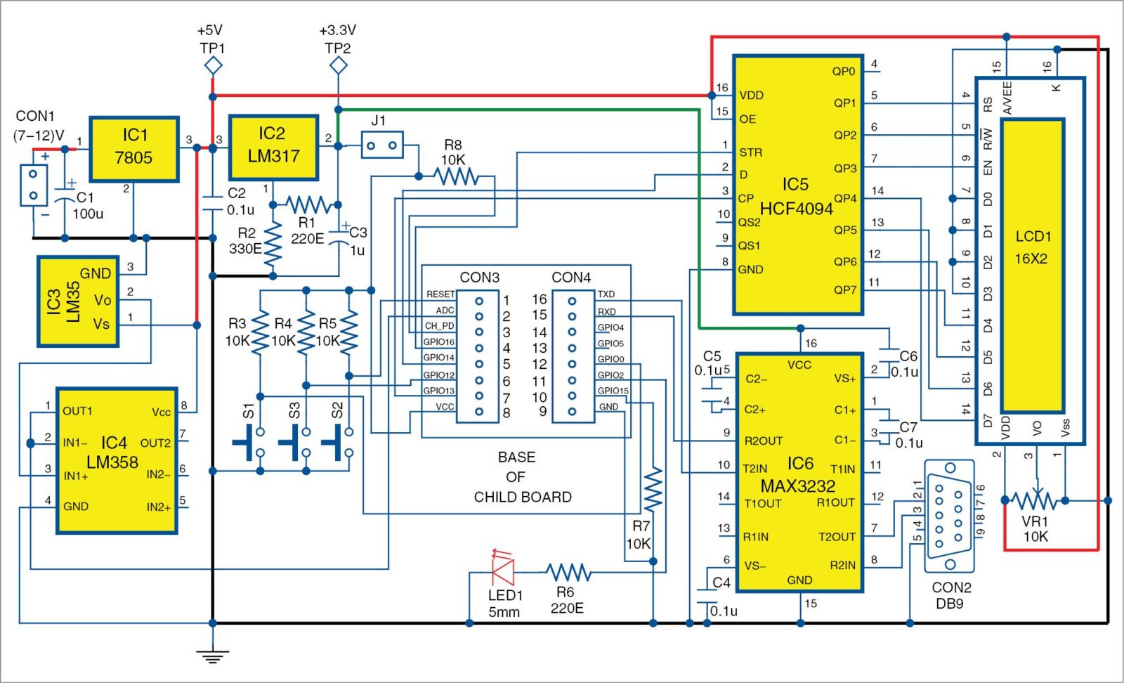 Fig. 3 Circuit diagram of the main board of the low-cost ESP8266 based Wi-Fi Web server
