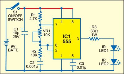 Fig. 1: Infrared Object Counter: Transmitter circuit