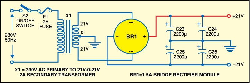 Fig.2: Power supply circuit of stereo brick amplifier