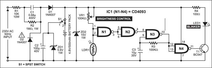Fig. 1: Circuit diagram of twilight lamp blinker