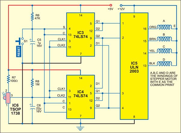 Wireless Stepper Motor Controller: Infrared receiver and stepper motor driver circuit