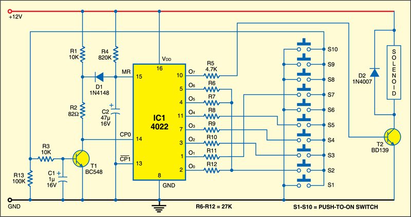 Electronic combination lock circuit