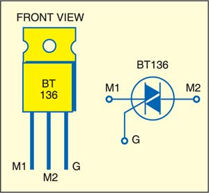 Fig. 2: Pin configuration andsymbol of triac BT136