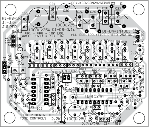 Fig. 6: Components layout for the PCB in Fig. 5