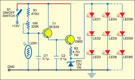 Fig. 1: Circuit for automatic garden lighting