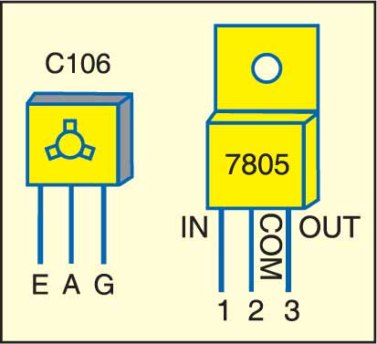 Fig. 2: Pin configurations of C106 and 7805