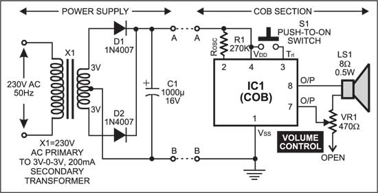 Fig. 1: The circuit for 3-in-1 mantra player including the power supply