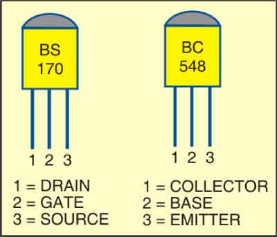 Fig. 2: Pin configurations of bs170 and bc548