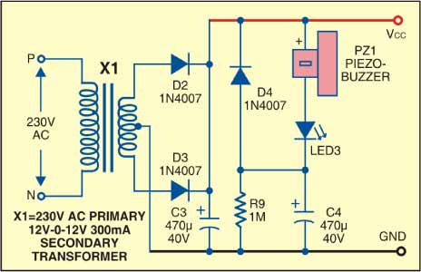 Fig. 1: Power supply circuit with resume indicator