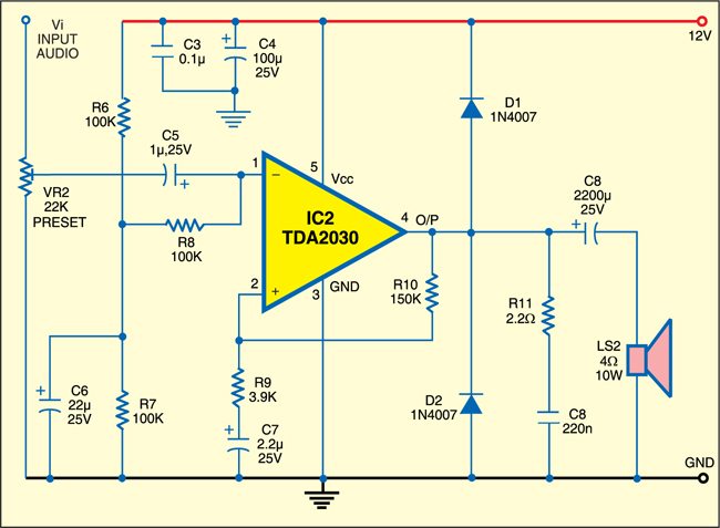 Fig. 2: TDA 2030A amplifier for automobile horn