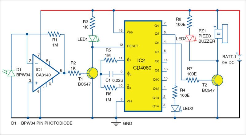 Fig. 3: Circuit diagram of the PIN diode based fire sensor