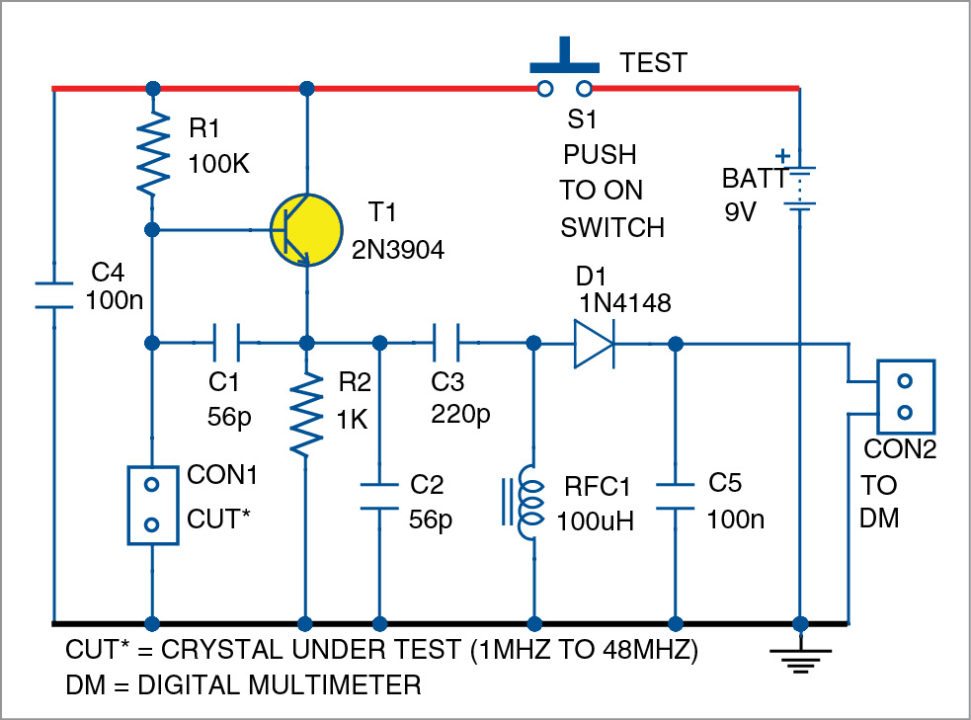 Fig. 1: Circuit diagram of the portable crystal tester