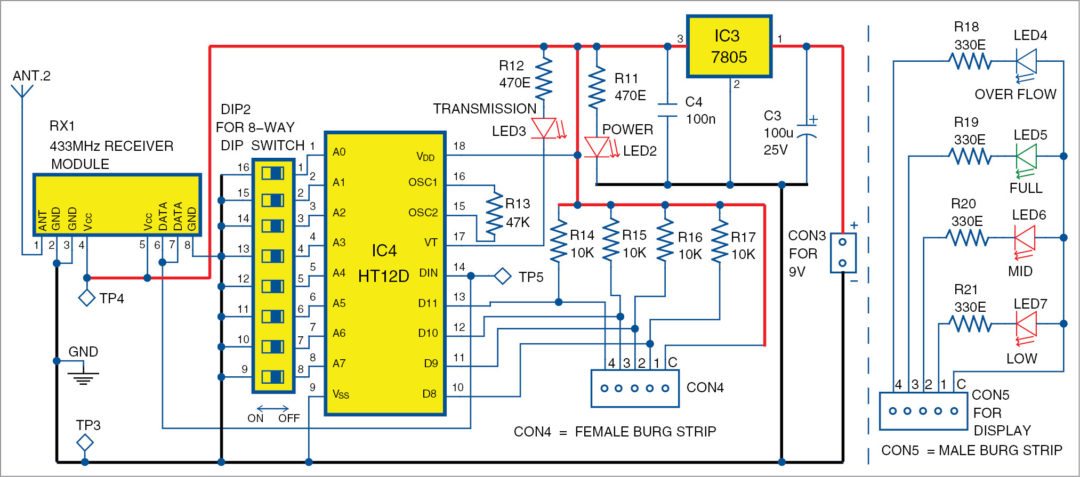 Wireless Water Level Indicator Without Microcontroller | Circuit