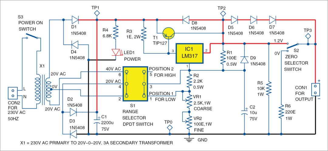 Designing 0-50V Variable Power Supply Using LM317 IC