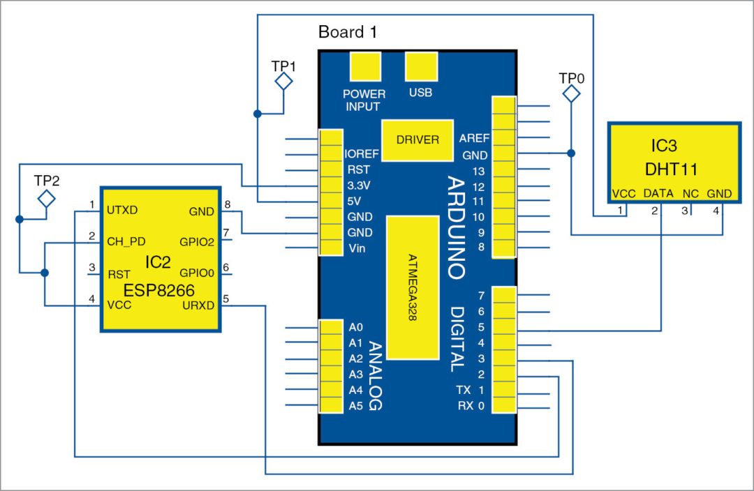 Circuit diagram humidity and temperature monitoring using Arduino with ESP8266