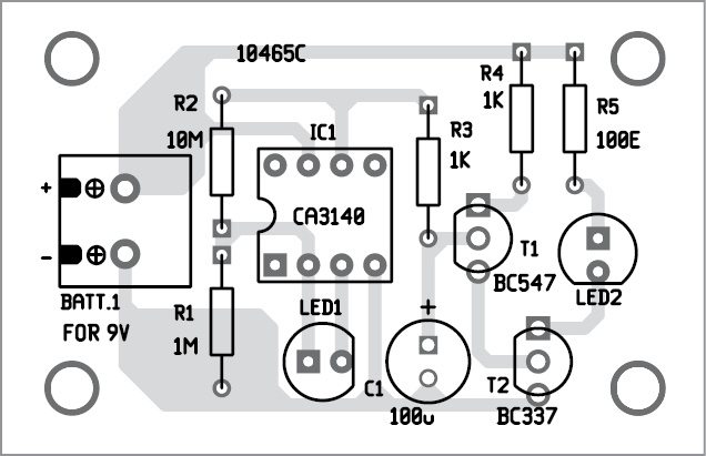 Component layout of the PCB for LED as a light sensor circuit
