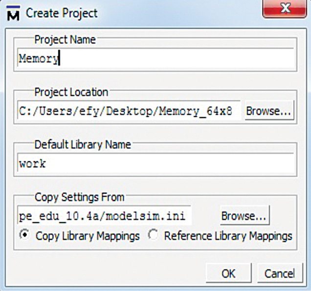 Create Project window for Memory design