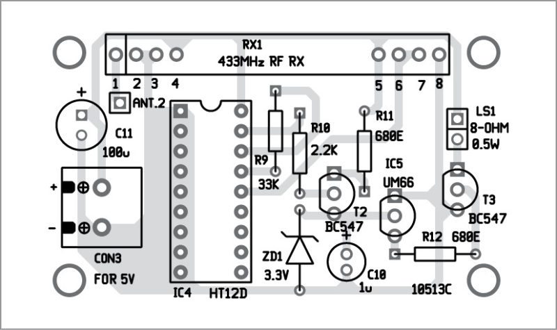 Component layout of the alarm unit PCB