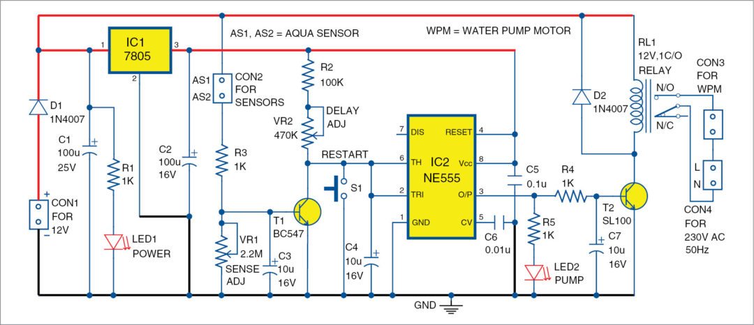 Circuit diagram of the water pump dry run guard