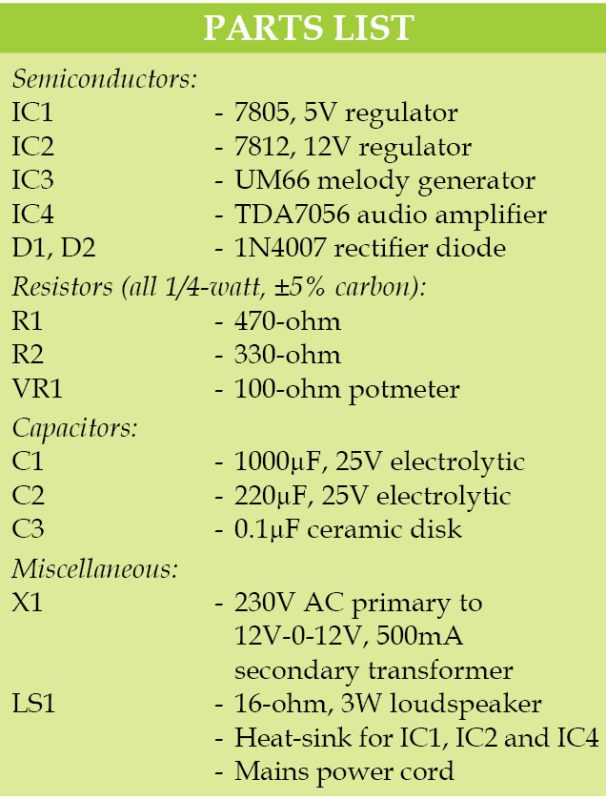 3W audio amplifier parts list