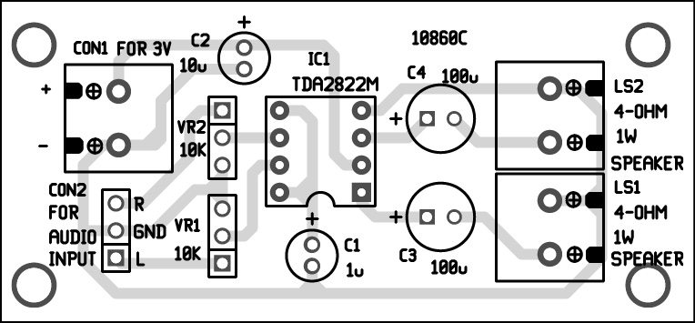 PCB layout of stereo audio amplifier using TDA2822M