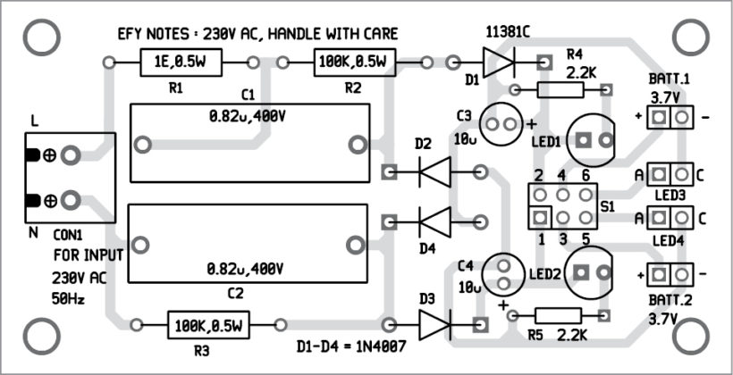 China Rechargeable Torch Light Circuit Diagram