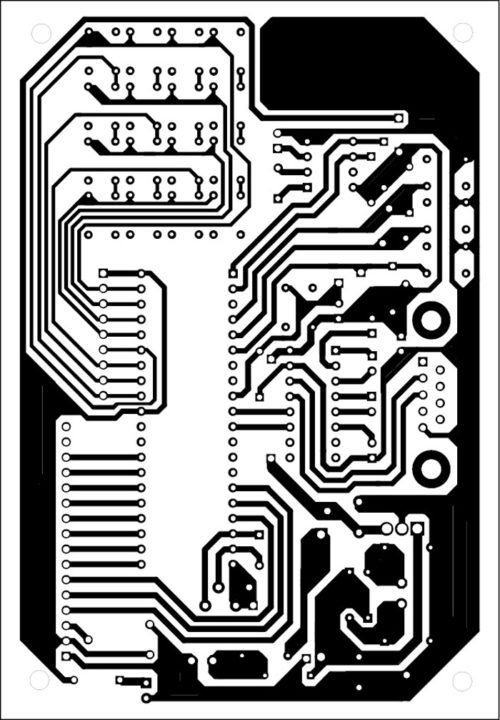 Fig. 2: An actual-size, single-side PCB for the circuit of RTC-based event logger