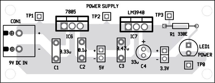 Fig. 10: Component layout of the power supply PCB