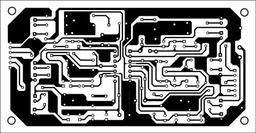 Fig. 2: An actual-size, single-side PCB for the simple tester for 74xx04 and 74xx14 ICs